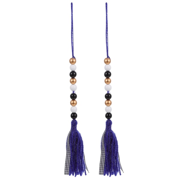 2pcs Graduation Season Wood Beads Tassel Pendants Graduation Tassels For Hat DecorBlue37X1.6CM