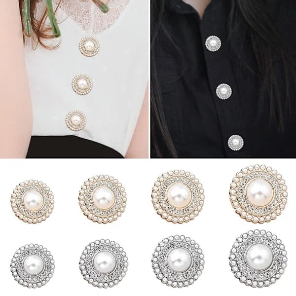 10 stk Metall Strass Perleknapper Skjorteknapper GULL gull 15MM10stk-10stk