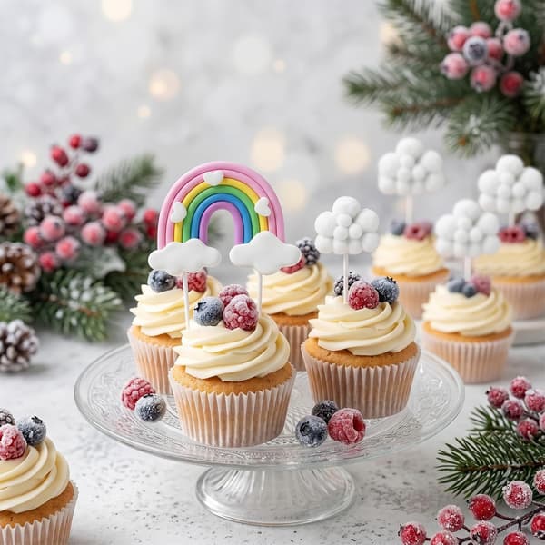 Regnbue Sky Kage Topper Sæt, 6 Stk Farverig Cupcake