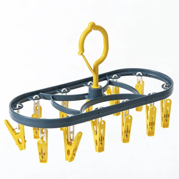 Multihook Drying Rack, Clothesline with 12 Clips for Sun Drying (Color: Yellow, Size: 12 Clips)