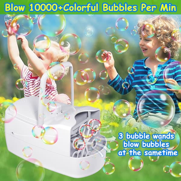 Bubble Machine Automatic Bubble Blowing Machine, 10000+ Bubbles Per Minute, 2 Speeds (White)