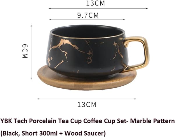 Tekop Kaffekrus Sæt til Eftermiddagste - Marmormønster (Kort 300ml + Træfad)