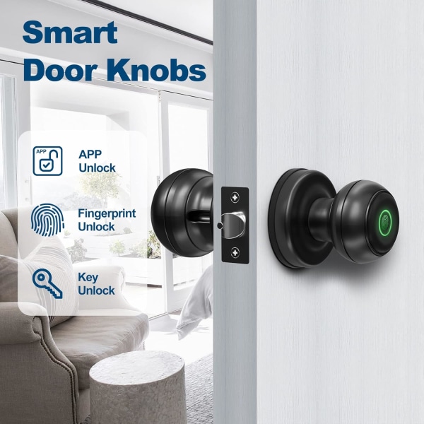 Smart dørhåndtag, fingeraftryksdørlås Smart Lock Biometrisk dørlås Fingeraftryksdørhåndtag med appkontrol, fantastisk til soveværelser, garderobe, A