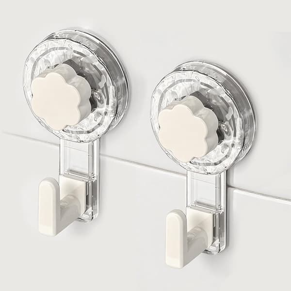 Bathroom Towel Hook, Extra Strong Reusable Suction Cup Hooks for Bathroom, Kitchen, Camping and Car (Clear+White, 11.2*6.2*4.3cm*2)