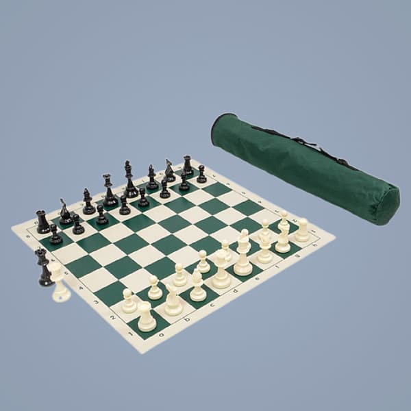 Schackset med schackpjäser och rullbar bräda (Grön, 35x35 cm)