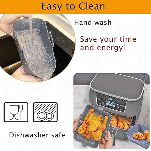 Silikonfoder för airfryer (2 x grå) för rektangulära airfryers, airfryer-tillbehör, silikonfoder för airfryer-tillbehör och airfryer-foder