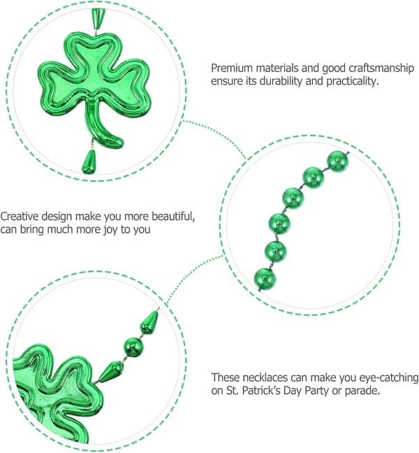 3 stk. St. Patrick's Day Shamrock Perlehalskæder Grøn Plastik