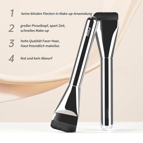 Ultra-Thin Flat Foundation Brush Set 2 pcs compatible with powder lid Silver synthetic bristle makeup tool