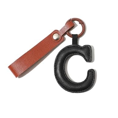 C - PU Initial Letter Keychain Cute Alphabet Bag Charm with Strap Personalized Keyring Gift for Women Girls C C