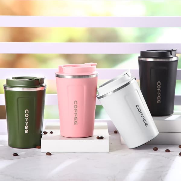 4 stk. 13 oz rejsekrus til te (sort, hvid, sort, Black, White, Pink, Green