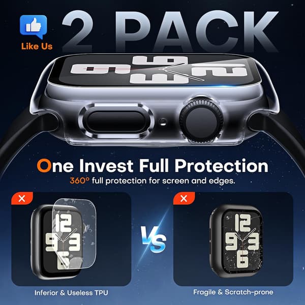 2-pack Hard Case for Apple Watch SE/SE2/Series 6/5/4 40mm, with PC Tempered Glass Screen Protector, [Scratch-Resistant], [All-Around Protection] Slim Case