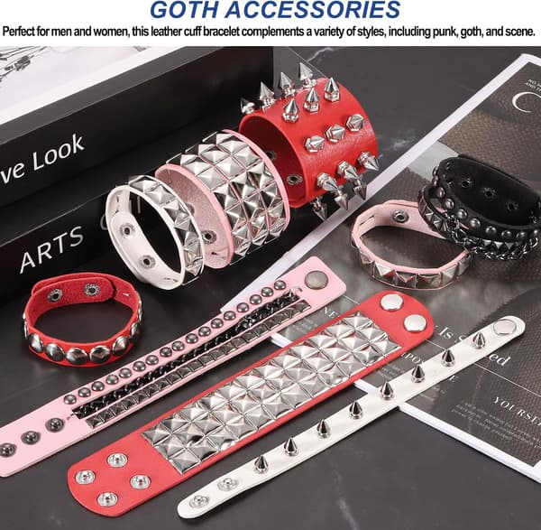 Rock Punk Nitat Läderarmband Set Vit White