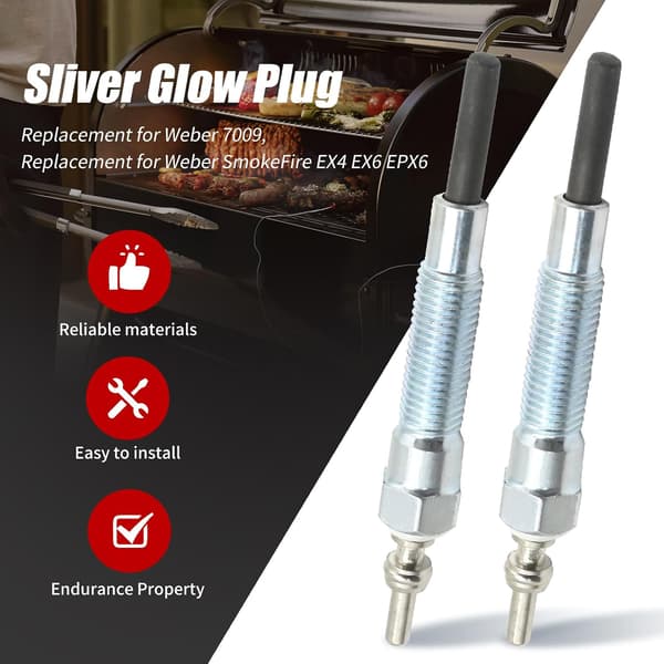 2 stk. element for å tenne trepellets, sølvglødeplugg, erstatning for Weber 7009 SmokeFire EX4 EX6 EPX6 pelletgriller -