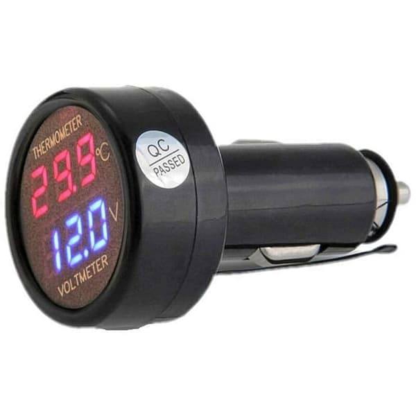 2 i 1 Voltmeter + Termometer Bil Auto Lastbil Bus Motorcykel Batterispænding Digital Temperaturmonitor Indikator Måler Test med Dobbelt LED-display,