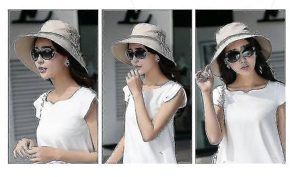 UV-beskyttelse Sammenleggbar UPF 50+ Dame Solhatt Kvinners Bøtte Pustende Solhatt Justerbar Hakestropp