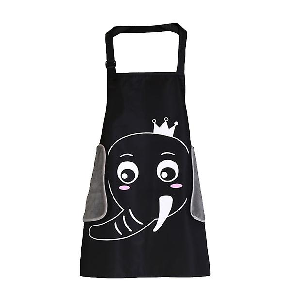 Cartoon Elephant Aprons Chef Home Kitchen Apron Waterproof Hand Wiping Apron (black)Black70.5x67.5cm