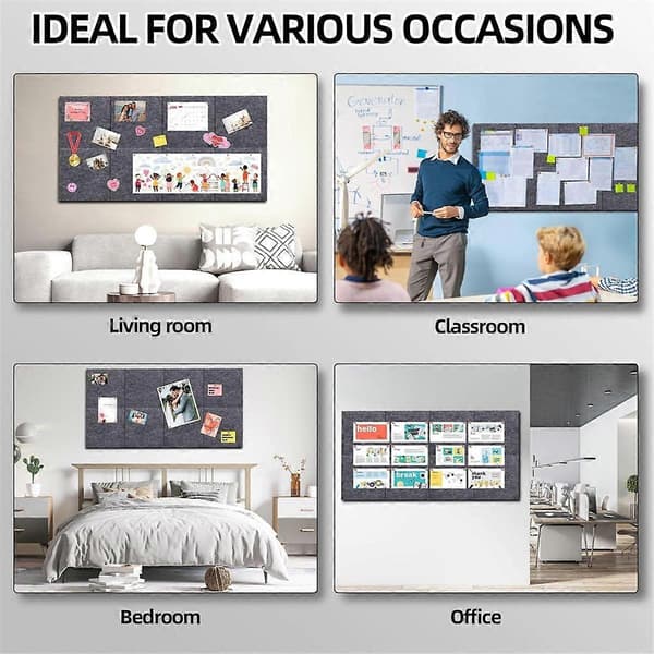 Cork Board Wall Felt Board Plate with 60 Pushpins and Safe Removable Adhesive Labels for Bulletin Board B