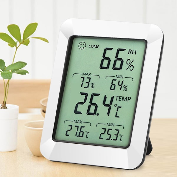 Inomhus Hygrometer Termometer 2-pack, Fuktighetstemperaturmätare med Stor LCD-Skärm, Notifieringsvarning med Max Min-poster,