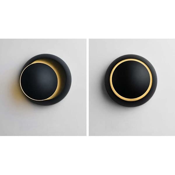 Indoor Warm White LED Wall Lamp 5W Modern Warm White Wall Light Creative Eclipse 2 in 1 Iron Wall Lamp LED Bulb (Black)