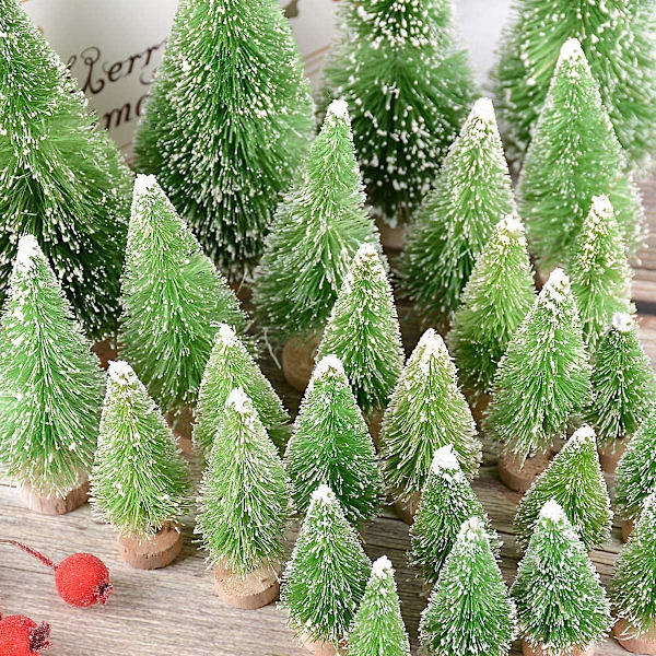 42 st Miniatyrjulgranar Konstgjorda Julgranar Mini Trä Blå Turkos Sisal Snö Bord Dekoration Inomhus Sovrum Hem Fest