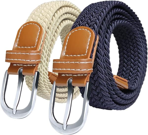 Damebælter x 2 stk - Dame Elastisk Bælte, Dame Jeans og Bukser Bælte, Smalt Canvas Bælte, One Size Fits All, 2,5 cm Bredde