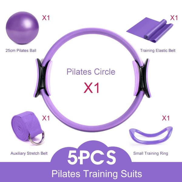 Pilates Ring Sæt med træningsbold og modstandsbånd til yogatræning og udstrækning, lilla