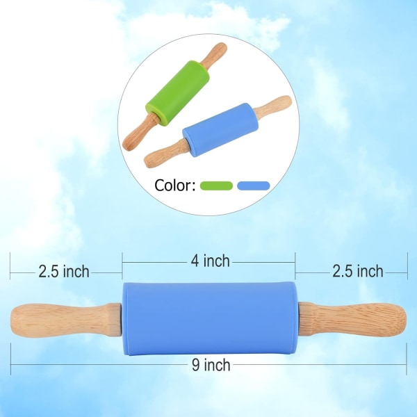 Mini silikon kjevle for barn, non-stick overflate trehåndtak, liten silikon barnerull type kjevle 2 pakke