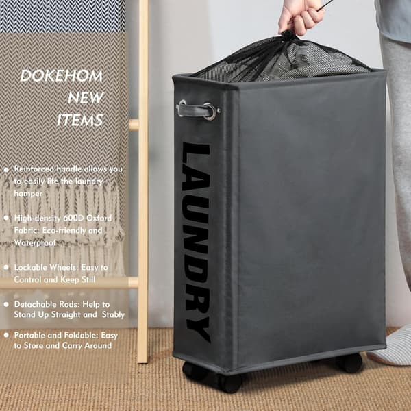 Yoga Mat Storage Basket, Foldable Fabric Storage Bin, Laundry Hamper, Dirty Clothes Basket, Oxford Fabric Storage Box with Wheels for Home Use.