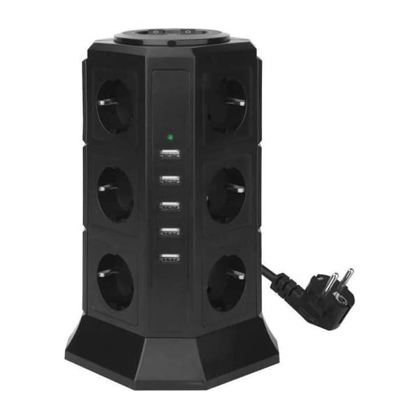 12-outlet Surge Protector Power Strip with 5 USB Ports (4.5A) - Surge and Lightning Protection - 2m Cable - Vertical Design