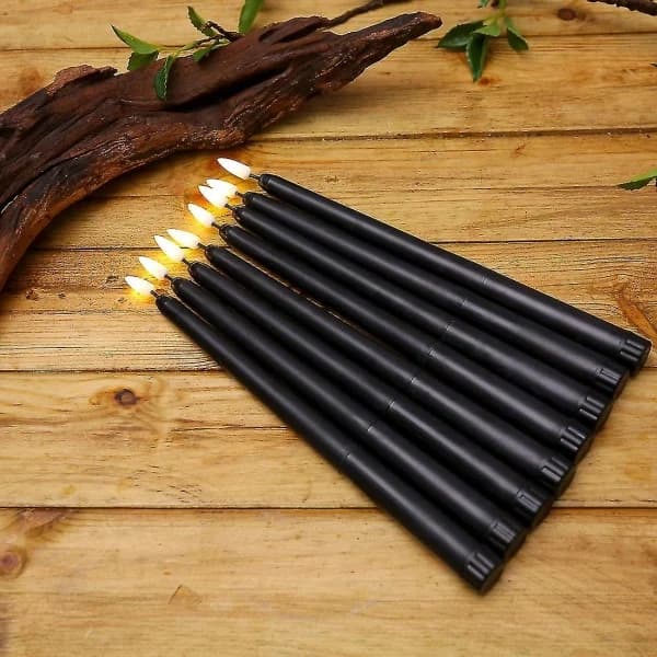 6 Pcs Flameless Black Taper Candles with Flicker, 10-Key Remote Control with Timer, Battery Operated LED Candlesticks Window Lights