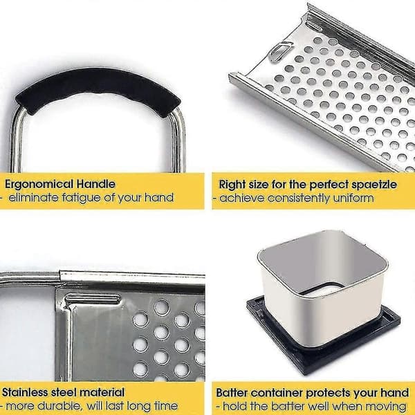 Stainless Steel Spätzle Maker with Comfortable Rubber Handle for Dumplings and Noodles