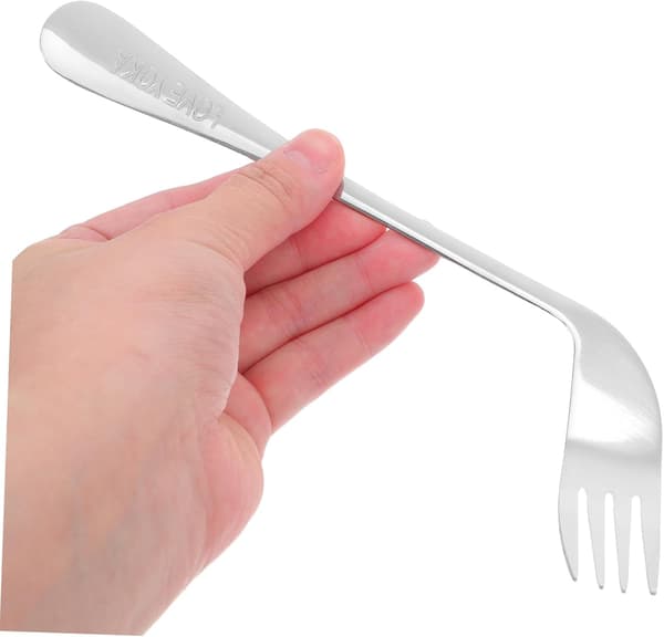 5 Sets Angled Fork Spoon Lightweight Ergonomic Fork Spoon Eating Utensils Feeding Aids Stainless Steel Angled Eating