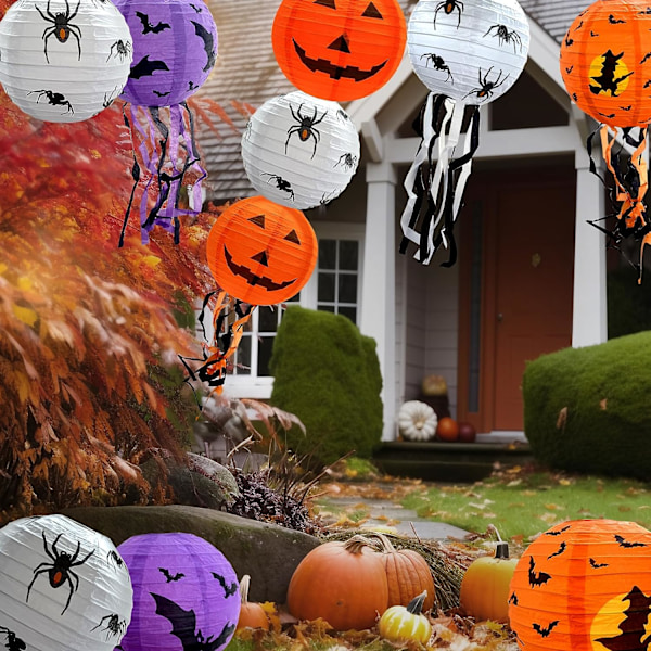8 kpl Halloween-paperilyhtyjä riippuvina, kurpitsa, hämähäkki, lepakko, lyhty, koriste, kodin sisustus, pelottavat juhlatarvikkeet (Halloween)