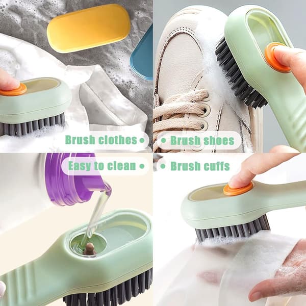 2x Scrub Brush with Soap Dispenser - Multifunctional Cleaning Brush for Shoes Clothes Kitchen - Compact Lightweight