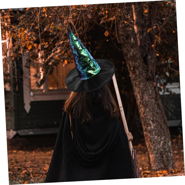 Paillet-hekseshathat til fest Cosplay Halloween Dekorativt tilbehør Glitrende grøn heksehathat