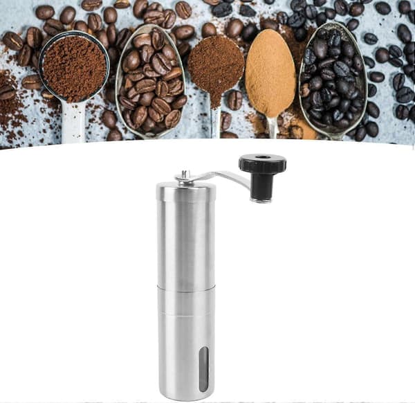 Manuel kaffekværn i rustfrit stål med håndsving, justerbar grovhed til espresso hjemme og udendørs