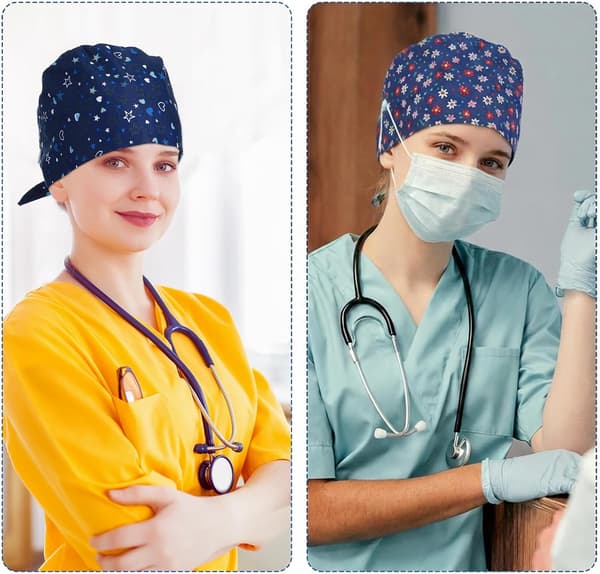 2 STK. Scrub Caps til kvinder, justerbare til kvinder og mænd