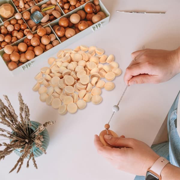 300 Pcs Unfinished Hemispherical Wood Beads Natural Wood Lightweight Smooth Surface