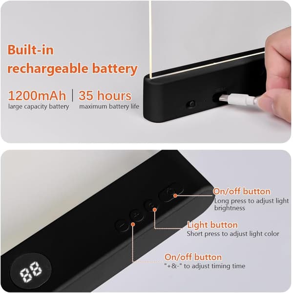 wxsp Portable Bookmark Lamp, Flat Book Light with Timer, Bright Lamp Board Lightwedge Book Lamp, Eye Protection, Dimmable, Panel Lamp