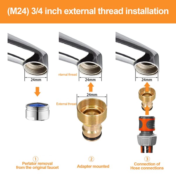 Universal Mixer Tap Connectors - Hose Adapter - Quick Connector - Garden Hose Fitting (Male Thread, Gold)