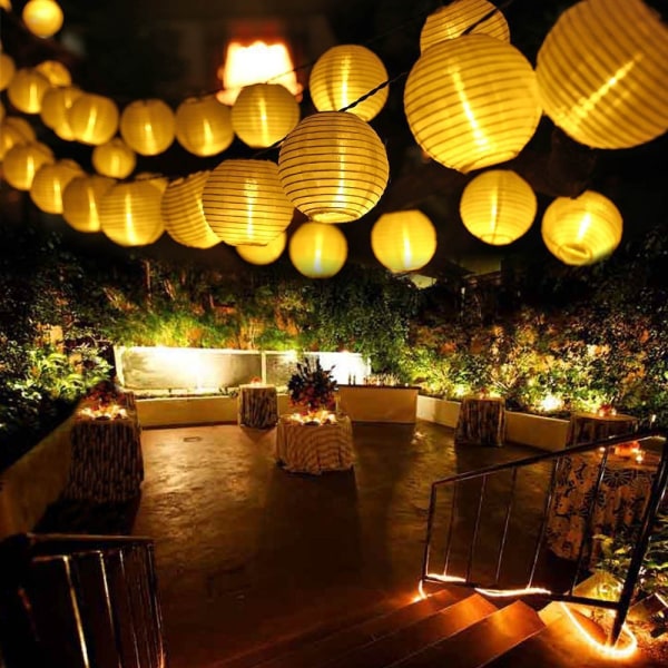 Solar Energy LED String Lights Lantern 20 LED Balls, Längd 5M, Fairy Lights Modes for Home Garden (varmvitt)