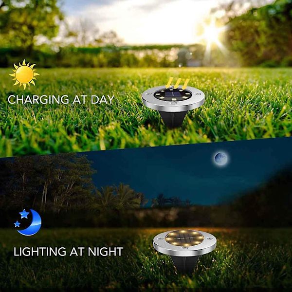 4-pack Solcellsdrivna 4 LED-lampor i rostfritt stål, vattentäta, utomhus, underjordiska lampor, trädgårdsdekoration, gräsmattor