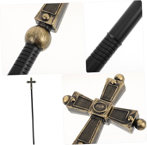 Cross Scepter Prop for Halloween Wizard Cosplay Religious Costume Accessory