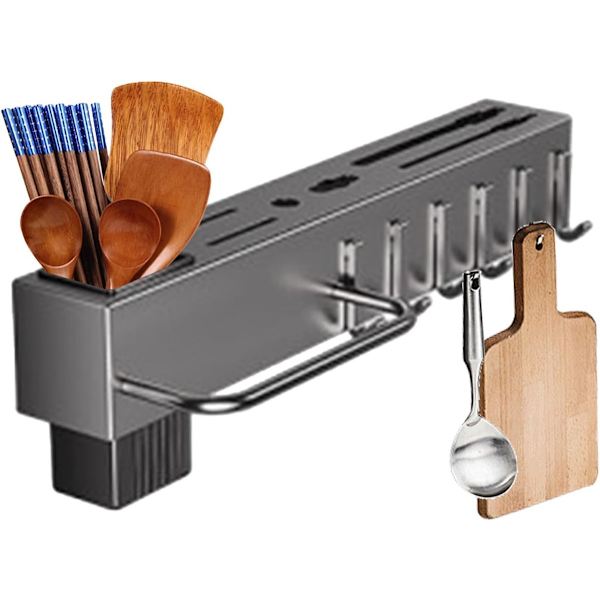 Wall-mounted drill-free kitchen utensil holder - chopstick storage, knife hook, space-saving