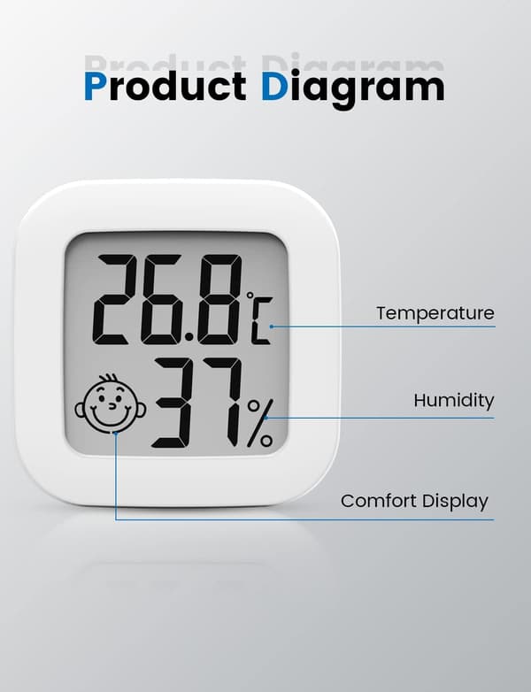 Mini High-Precision Digital Hygrometer Thermometer for Indoor Use, Thermo-Hygrometer Comfort Level Indicator