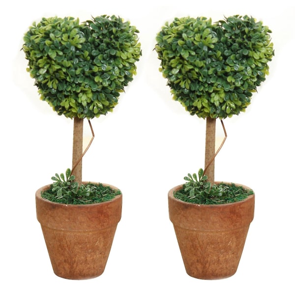 2x Plastik Havegræs Bold Topiary Træ Pot Tørret Plante Kompatibel Med Bryllup Fest Dekoration (Hjerteformet)