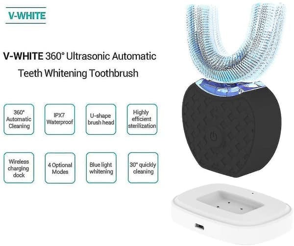 Electric Toothbrush, Automatic Toothbrush, U-Shaped Sonic Toothbrush for Whitening Teeth with Replaceable Brush Heads Black