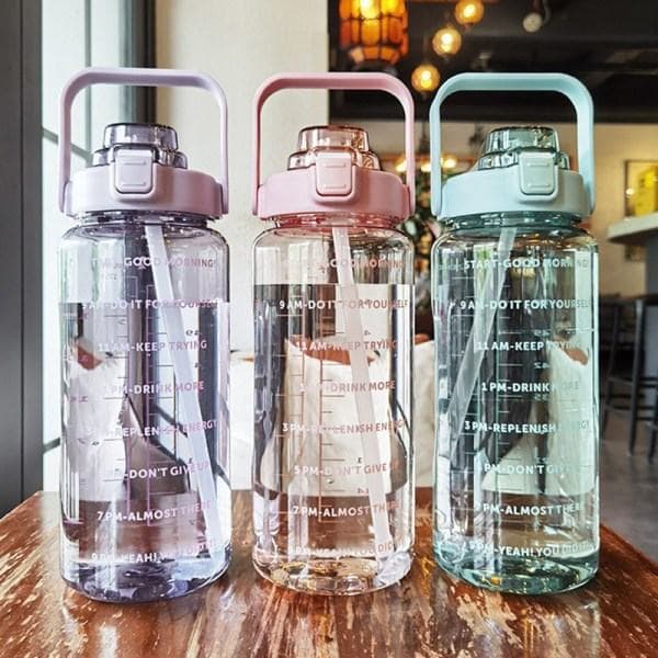 2 Liters Vattenflaska med Sugrör Flickor Portabel Bricka Grön Green