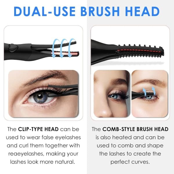 Heated Eyelash Curler, 2-in-1 Eyelash Curler with Built-in Comb and 3 Temperature Settings