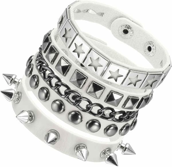 Rock Punk Nitad Faux Läder Armband Set Vit White